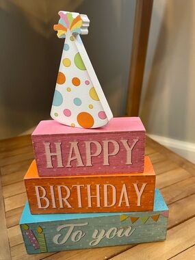 Stacked Birthday Block Decor - Pink, Orange, Blue🌼